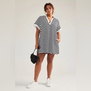 Maeve Anthropologie Black and White Collared Striped V Neck Dress